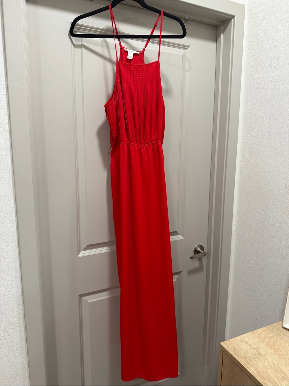Forever 21 Red Slit-Back Maxi Dress with Smocked Yoke
